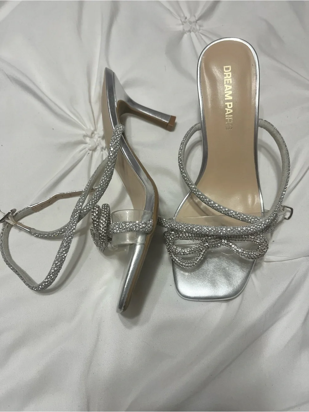 Dream Pairs Silver Crystal Bow Strappy Heels